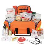 Ever Ready First Aid Filled Large Medic First Responder EMT Trauma Bag, Stocked First Aid Trauma Kit (Orange), Modern