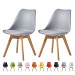 mcc direct Set of 2 Dining Chairs Wooden Legs Soft Cushion Pad Stylish DELUXE Retro Lounge Dining Office EVA (Grey)