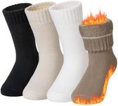 Kids Warm Thermal Socks for Toddler Boy Girls Winter Ski Thick Insulated Heated Boot Socks for Extreme Cold Weather 4 Pairs, Black/White/Brown/Khaki, 8-12 Years