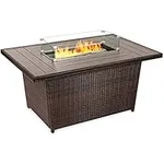 Best Choice Products 52-inch 50,000 BTU Outdoor Wicker Patio Propane Gas Fire Pit Table w/Aluminum Tabletop, Glass Wind Guard, Clear Glass Rocks, Cover, Slide Out Tank Holder, and Lid, Brown