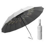 Alexvyan White 12 Ribs Car Large Travel Auto Open/Close Umbrella Windproof for Rain & Sun UV Protection, Strong Umbrella for Men & Women, Wind Resistant, Portable Folding Umbrellas for Backpack