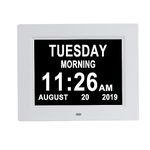 Aowasi [Auto-Dimming Options] Digital Day Calendar Clock Non-Abbreviations with Large Date Time 8 Alarm Options Battery Backup Dementia Alzheimer Clock for Seniors Impaired Vision Memory Loss Elderly