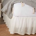 Antique Muslin King Bed Skirt w/a 16" Drop, Soft White Linen-Look Textured Fabric, Gathered Vintage Farmhouse, Country Cottage Dust Ruffle