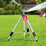 SPECILITE Brass Impact Sprinkler on Tripod Base, 2 Packs, 36” Heavy Duty Metal Pulsating Telescoping, 360 Degree Irrigation for Large Area, Yard, Lawn, Waters up to 70ft, Covering up to 5660sqft