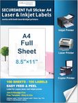 SECUREMENT® Full Sticker Label A4 Sheets for FBA Shipment- Suitalble for ALL Printers (100, Sheets)