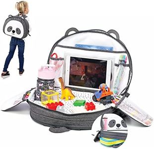 Lulyboo Toddler Car Seat Tray and Backpack - Tray Table Cover - Airplane Travel Tray with Firm Writing Surface - Kids Travel Tray Built-in Cup Holder and 8 Storage Pockets with Kids Lap Desk, Panda