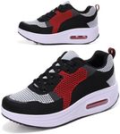 RUIDENG Comfortable Walking Shoes Women Stylish | Women's Platform Sneakers Daily Basis | 2 Inch Thick Rocker Bottom Grey Red Size 6.5