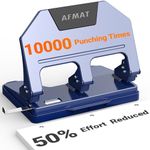 AFMAT 3 Hole Punch Heavy Duty, 40-Sheet 3 Hole Puncher for Binder, Metal Three Hole Punch w/ 10000+ Punching Times, 50% Reduced Effort, Bulit-in S.S. Paper Guide, Large Chip Tray, Blue