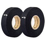 2 Rolls Automotive Wiring Harness Cloth Tape， High Temp Wire Harness Wrapping Tape, Black Adhesive Fabric Tape,Noise Damping Heat Proof (19MM × 25M)