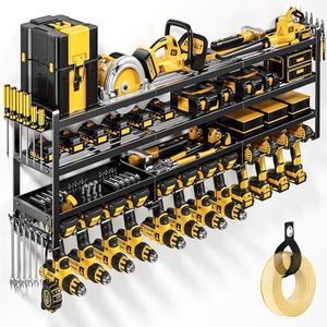 POKIPO Large Power Tool Organizer Wall Mount, Heavy Duty 4 Tier 12 Drill Holder, Garage Tool Organizer and Storage, Suitable Tool Rack for Workshop, Workbench