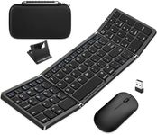 Foldable Keyboard and Mouse, EDJO Folding Wireless Keyboard Mouse Combo with Portable Case, Rechargeable 2.4G+Bluetooth Multi-Device Keyboard Mouse for Windows, iOS, Android, MacOS PC/Laptop/Tablet