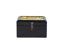 CONTRAST LIVING Rejik Wooden Decorative Jewellery Painted Box with Cotton Fabric on top (Fabric Colour-Multi) (Medium, Black)