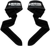 BEAR GRIP - Leather Weight Lifting Straps for Gym, Bodybuilding, Powerlifting, Crossfit and more (Black Dual Ply, Padded)