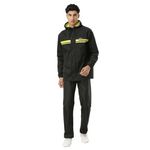 ZEEL Rain Coat for Men Waterproof for Bike Riders with Adjustable Hood Along with Reflective Back, Waterproof Rainwear Suit with Polyester Jacket and Pants, AZ02 Black-Lime L