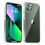 SMARTDEVIL Clear Case for iPhone 13[Crystal Clear Shock-Absorption Bumper][with Tempered Glass Screen Protector],Transparent Soft Military Shockproof Cover, Slim Anti-Scratch for iPhone 13(6.1")-Clear