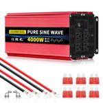 SUNWHEEL 4000W Pure Sine Wave Inverter, 12V DC to 110V/120V AC Power Inverter for RV、Microwave、Off Grid、Truck、Refrigerator、Air Conditioner with 4 AC outlets and LCD Display