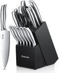 D.Perlla Knife Set, 16 Pieces High Grade Stainless Steel Kitchen Knife Set with Wooden Block, Sharp and No Rust Kitchen Knife Set with Knives, Steak Knives, Scissors, Sharpener