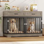 Dog Crate Furniture 47" Wooden Dog Kennels for Dogs Indoor with a Removable Divider for Large/Medium/Small Dogs, 2 Storage Drawers and Large Tabletop Dog Cages Double Doors Dog House, Rustic