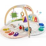 Move2Play, Montessori Inspired Wooden Kick & Play Baby Gym | Musical Piano | Thick + Soft Floor Mat | Tummy Time Activity Center | Play Mat for Newborns & Infants | Toys for Ages 0-6+ Months (Deluxe)