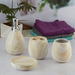 Kookee Ceramic Bathroom Accessories Set of 4, Modern Bath Set with Liquid handwash Soap Dispenser and Toothbrush Holder, Luxury Gift Accessory for Home, Stone (9642)