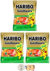 Haribo Gummi Candy - Soft & Chewy Delicious Gummies, (Pack of 3) Share Size Peg Bags + Bonus Mystery Candy (4.5 oz, Sour Gold Bears)