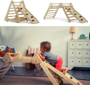 Avenlur Vicus 4 in 1 Montessori Climbing Set - Wooden Climbing Gym - Triangle Ladder, Rock Climbing Step, Ramp Climber, Reversible Slide - Foldable Indoor Playground for Kids Ages 18 Months to 4 Years