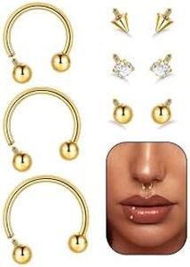 Vegolita 16G 18G G23 Titanium Septum Nose Rings for Men Women Horseshoe Septum Ring for Sensitive Skin Internally Threaded Lip Ring Spike Ball Cartilage Helix Daith Tragus Hoop Earring 8-12MM, 16G,