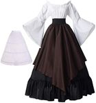 BPURB Women Renaissance Medieval Costume Trumpet Sleeve Peasant Shirt and Skirt with Petticoat (Black/Coffee,M)