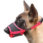 HEELE Dog Muzzle with Adjustable Loop and Soft Pad Dog Training Muzzle Dog Muzzle Prevent Barking Biting and Chewing Dog Muzzles Breathable Mesh and Durable Nylon (Black-Red, L)