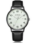 CIVO Mens Watches Black Leather: Strap Analogue Quartz Wrist Watches for Men with Date Luminous - Stylish Gents Watch Easy to Read for Teenager Boys Student Gifts