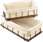 Wood and Wire Baskets with Liners for Organizing - Set of 2 Sizes - Handcrafted - Decorative Storage Bin for Bathroom, Toilet Paper Storage - New Home Gift - Walnut (11.2" L x 6" W&9.5" L x 4.8" W)