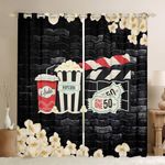 Feelyou Vintage Cinema Curtains for Bedroom Living Room (2 Panels, 38 x 45 Inch) Kids Movie Theater Decor Blackout Curtains Movie Night Darkening Dreapes Popcorn Window Treatments