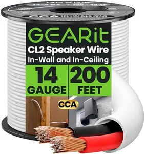 GearIT 14/2 Speaker Wire (200 Feet) 14 Gauge (Copper Clad Aluminum) - Fire Safety in Wall Rated Audio Speaker Wire Cable / CL2 Rated / 2 Conductors - CCA, 200ft
