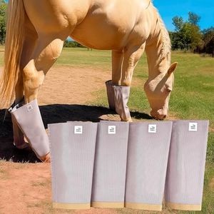 Horse Fly Boots, Medium-Size, Breathable Plastic Mesh, Fly Leggings for Horses, Set of 4 Loose-Fitting Boots