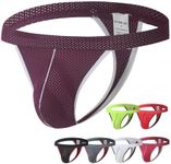 KAREN SPACE Men's Thong Underwear Sports Supporter Mens G-String Thongs Breathable Mesh Sexy for Men, 1929XD-Purple,Medium