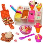 Kipipol Sensory bin - 29 pcs Ice Cream Toy Shop Play Sand Kit with 9 Ice Cream Sand Toys, 1.7 LB Moon Sand for Kids, Sandbox with A Lid - Pretend Play Sensory Toys for Girls and Boys Age 3-5 and Up