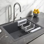 Ruhe Quartz Single Bowl 21X18X9 Inches Kitchen Sink | Smoke Grey Non-Fading Colour With Uv Protection | Natural Stone Quartz/Granite Sink With Sink Coupling, Waste Pipe & Strainer Basket - Matt