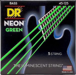 DR Strings NGB5-45 Neon Green Coated Nickel-Plated Steel Bass Guitar 5 Strings 45-125, Medium