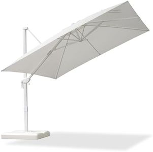 PURPLE LEAF 3 X 3 M Garden Cantilever Parasol, Large Square Patio Umbrella with White Frame, Crank Handle and Tilt for Balcony and Outdoor, White