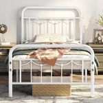 Yaheetech 3ft Single Metal Platform Bed Frame with Vintage Headboard and Footboard, Ample Under-Bed Storage, No Box Spring Needed, White