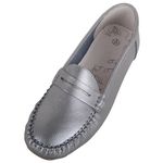 ABSOLUTE FOOTWEAR Womens Action Leather Slip On Moccasin Summer Loafers - Pewter - UK 6