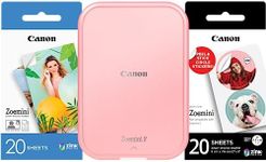 Canon Zoemini 2 Printing Kit Photo Printer + Zinc Photo 20-Piece + ZP-2030 (20 Sheets) + 10 Circle Stickers (for Smartphone, USB C, Bluetooth, Mobile Printing) Rose Gold