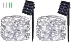 BOLWEO [2 Pack] Solar Powered String Lights,Solar Garden Lights Outdoor,16.4Ft 50LEDS,Waterproof Wire Lighting for Indoor Outdoor Christmas Tree Halloween Home Garden Decoration(Cool White)