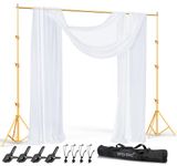 HYJ-INC 10x10Ft Photography Backdrop Stand - Gold, Adjustable Backdrop Stand for Parties, Photo Back Drop Stand, Background Support Stand with Carry Bag,Clamp.