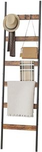 Blanket Ladder, 6-Tier Towel Holder with 4 Removable Hooks, Farmhouse Wall Leaning Decorative Rack Shelf, Wooden Towel Display Rack, Quilt Ladder for Living Room, Bedroom, Rustic Brown