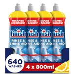 Finish Dishwasher Rinse & Shine Aid, Lemon, 3.2L (800ml x 4 pck), Ultimate Clean & Diamond Shine, Glass Protection, Spot Prevention, Better Drying vs Finish Detergent Alone
