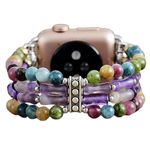 Boho Beaded Bracelets Watch Bands for Women Compatible with Apple Watch Band 38mm 40mm 41mm Natural Amethysts Stone Elastic Stretch Bohemian Handmade Strap for iWatch Series 9 8 7 6 5 4 3 2 1 SE