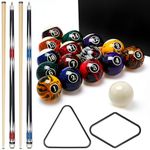 Liliful 20 Pcs Pool Balls Billiard Set Pools Table Accessories 16 Ball Set with 2 Pool Cues Stick, 2 Billiard Ball Rack Billiard Pool Balls Marble Swirl Style Triangle Ball Rack Diamond Rack