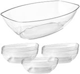 Prestee 24 Clear Plastic Serving Bowls for Parties, 64oz - Oval Disposable Serving Bowls, Clear Chip Bowls, Party Snack Bowls, Candy Dish, Salad Serving Containers - Holiday and Christmas Party