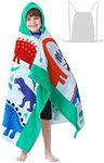 Athaelay Premium Cotton Hooded Towel for Kids | Ultra Soft and Extra Large 50"x30" | Bath Beach Pool Towel with Hood for Age 3 to 12 Boys Girls with Drawstring Bag (Dinosaurs World)